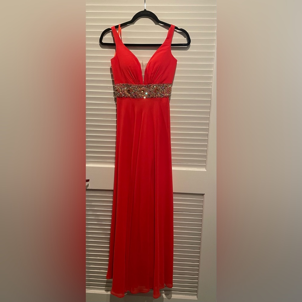Nina Canacci Vibrant Red-Orange Gown